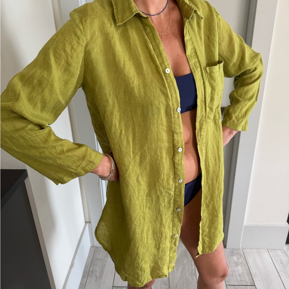 Olive Green Button-Up Swim Cover-Up